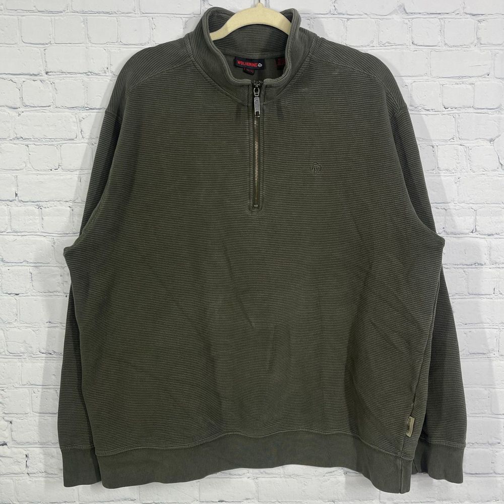Wolverine Knit Sweater Adult Extra Lararge Green Textured 1/2 Zip Vintage